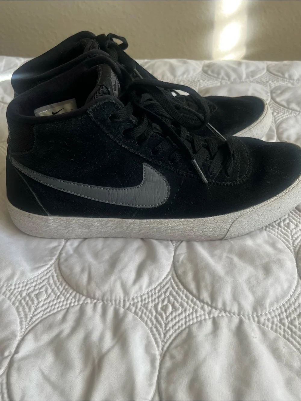 Nike Black Suede High-Top Skate Sneakers with White Soles